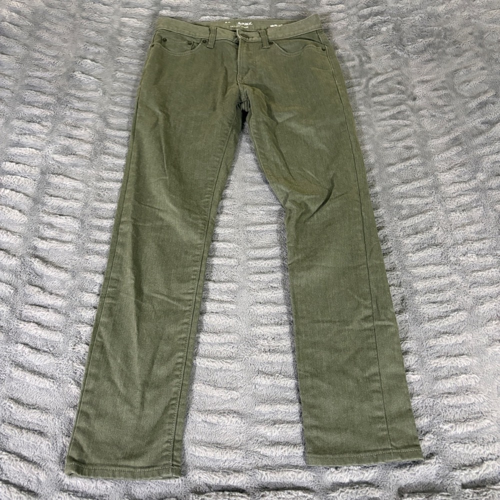 Banana Republic Travel Jean Mens 28x30 Slim Fit Olive Green Stretch Pants AT228